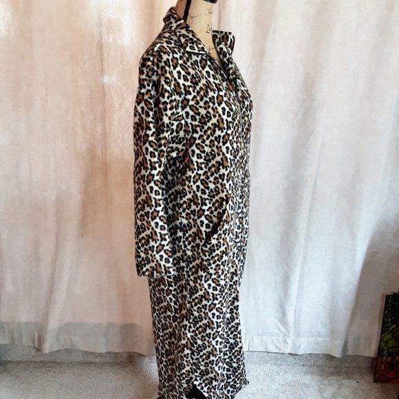 Leopard Print Full Zip Long Cozy Fleece Robe with Pockets Black Brown Tan Size S - Picture 3 of 14
